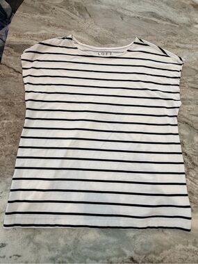 LOFT XXS Black White Striped Tee Soft Cotton Modal Short Sleeve Classic Top